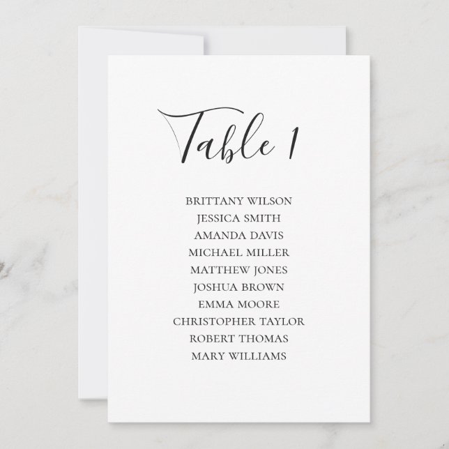 Modern Simple Black & White Wedding Seating Chart Invitation (Front)