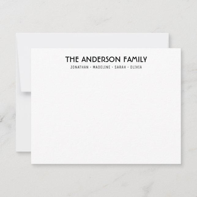 Modern Simple Block Family Couple Name Note Card (Front)