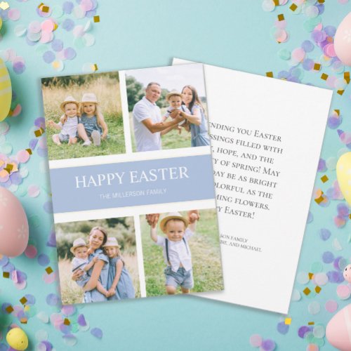 Modern Simple Blue 4 Family Photo Happy Easter Holiday Card