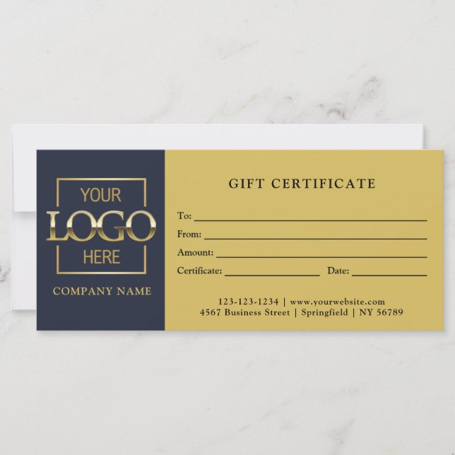 Modern Simple Blue Business Logo Gift Certificate (Front)