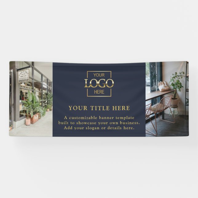 Modern Simple Blue Custom Business Logo & Photo Banner (Horizontal)