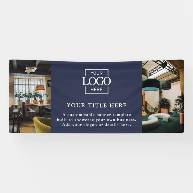 Modern Simple Blue Custom Business Logo & Photo Banner (Horizontal)
