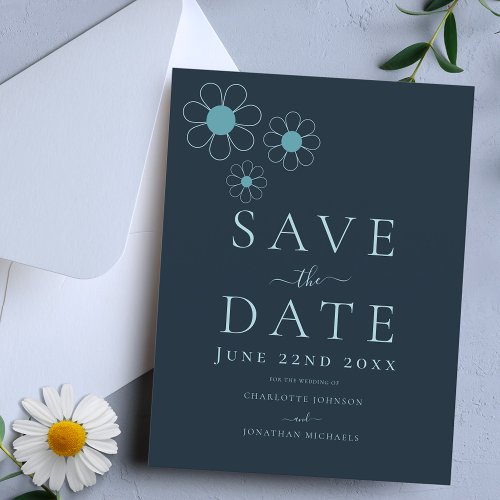 Modern Simple Blue Daisy Wedding Invitation Postcard