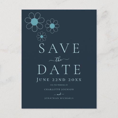 Modern Simple Blue Daisy Wedding Invitation Postcard