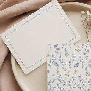 Modern Simple Blue Floral Flat Note Card