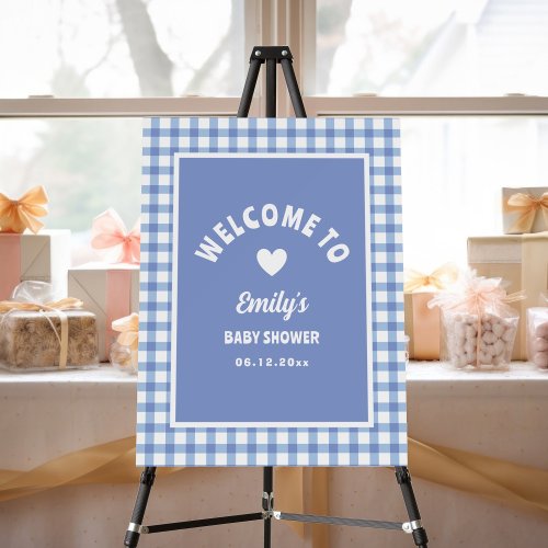 Modern Simple Blue Gingham Boy Baby Shower Welcome Foam Board