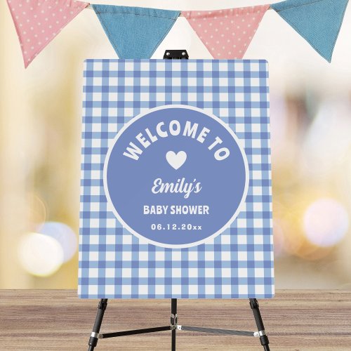 Modern Simple Blue Gingham Boy Baby Shower Welcome Foam Board