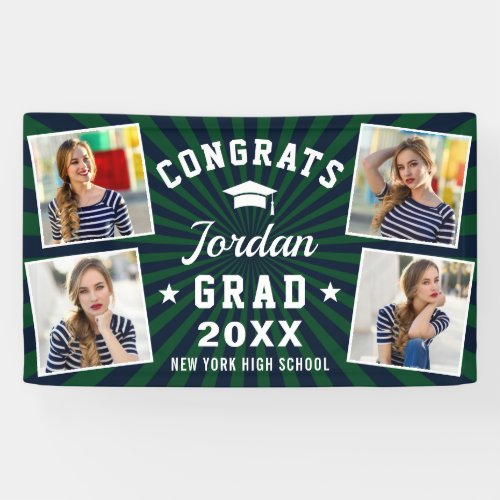 Modern Simple Blue Green Graduation Party 4 PHOTO Banner