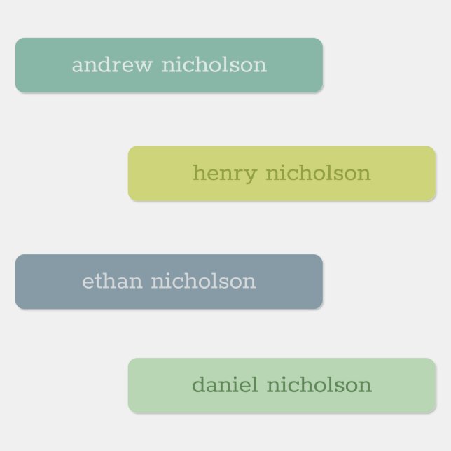 Modern Simple Blue Green Waterproof Name Labels (Group)