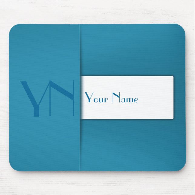 Modern Simple Blue Monogram Name Mouse Pad (Front)
