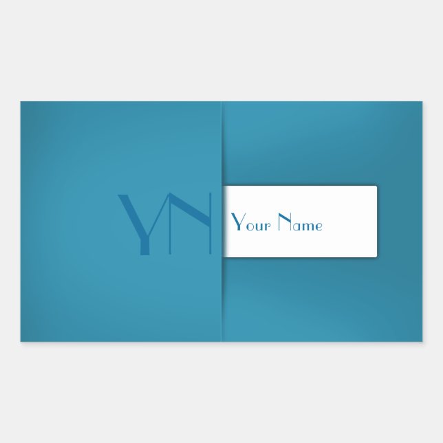 Modern Simple Blue Monogram Name Rectangular Sticker (Front)