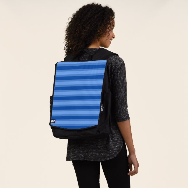 Modern Simple blue Navy Two Tone Stripe name Backpack (Worn)