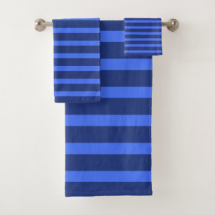 Modern Simple blue Navy Two Tone Stripe name Bath Towel Set