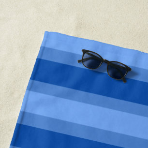 Modern Simple blue Navy Two Tone Stripe name Beach Towel