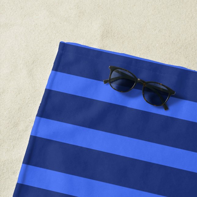 Modern Simple blue Navy Two Tone Stripe name Beach Towel (In Situ)