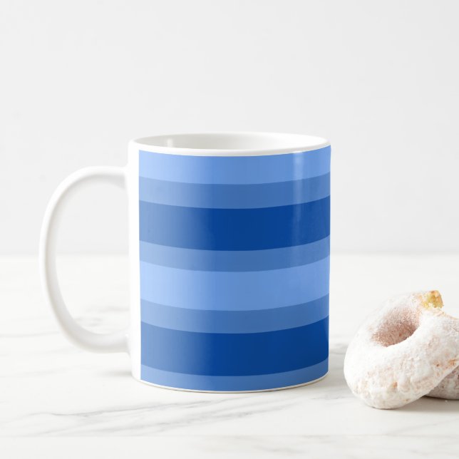 Modern Simple blue Navy Two Tone Stripe name Coffee Mug (With Donut)