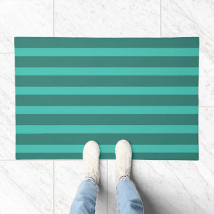 Modern Simple blue Navy Two Tone Stripe name Doormat