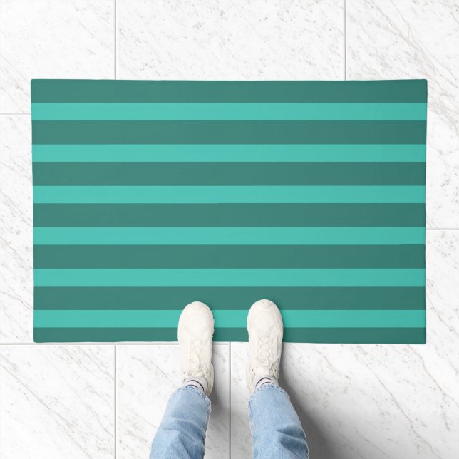 Modern Simple blue Navy Two Tone Stripe name Doormat (Indoor)