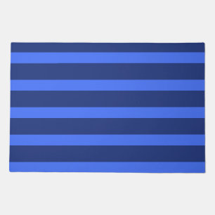 Modern Simple blue Navy Two Tone Stripe name Doormat
