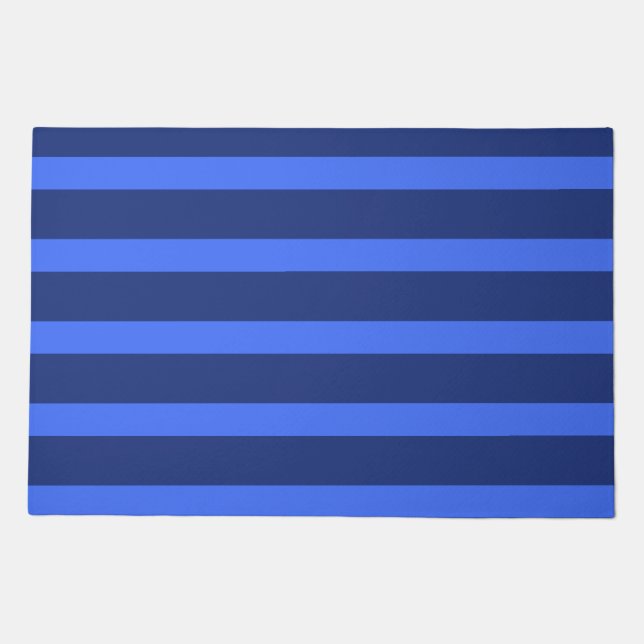 Modern Simple blue Navy Two Tone Stripe name Doormat (Front)