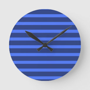 Modern Simple blue Navy Two Tone Stripe name Round Clock