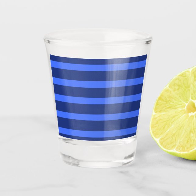 Modern Simple blue Navy Two Tone Stripe name Shot Glass (Front)