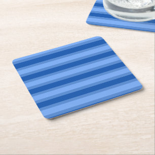 Modern Simple blue Navy Two Tone Stripe name Square Paper Coaster