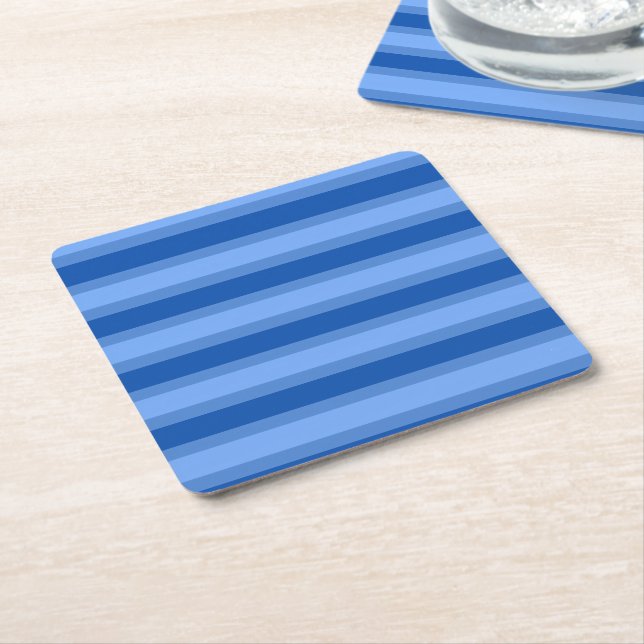 Modern Simple blue Navy Two Tone Stripe name Square Paper Coaster (Angled)