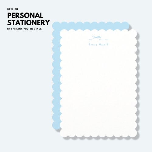 Modern Simple Blue Personalized Note Card with Bow