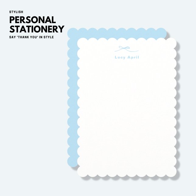 Modern Simple Blue Personalized Note Card with Bow (Creator Uploaded)