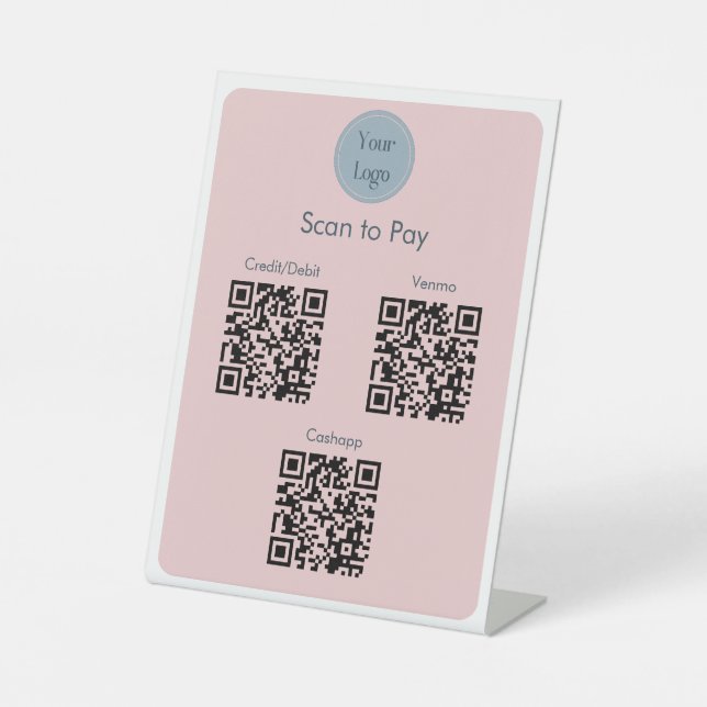 Modern Simple  Blue Pink Scan to pay QR Codes Pedestal Sign (Front)