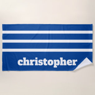 Modern Simple Blue Pool Monogram Name Beach Towel