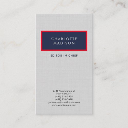 Modern Simple Blue Red Grey Minimalist Plain Business Card