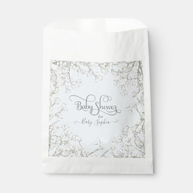 Modern Simple Blue White Boho Floral Baby Shower Favor Bag (Front)
