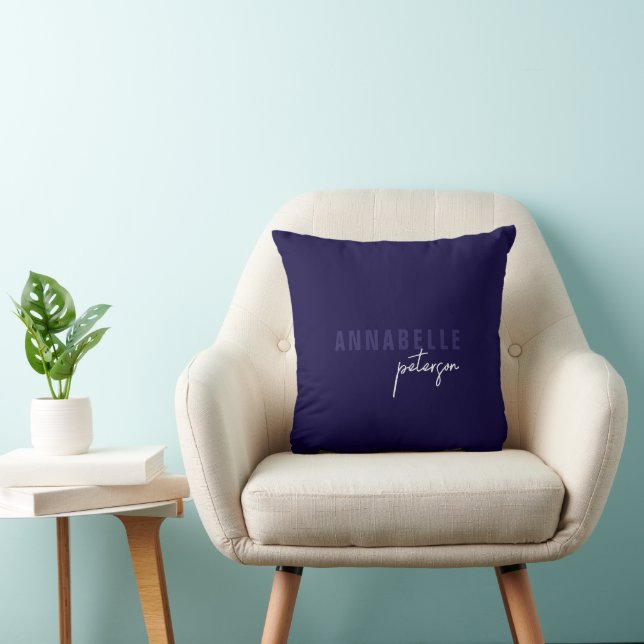 Modern Simple Blue & White Minimal Script Throw Pillow (Chair)