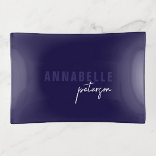 Modern Simple Blue & White Minimal Script Trinket Tray