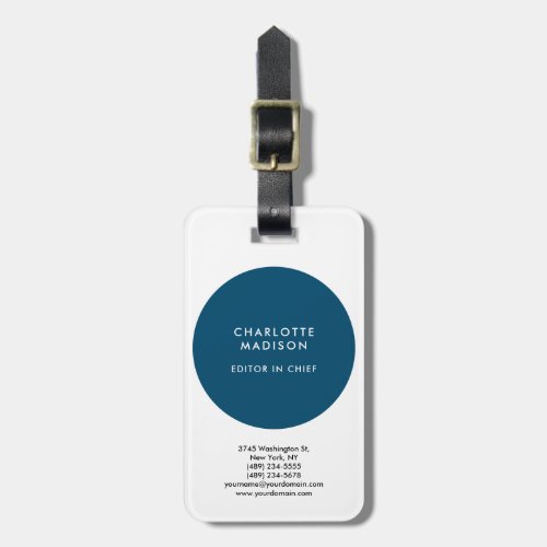 Modern Simple Blue White Minimalist Plain Luggage Tag