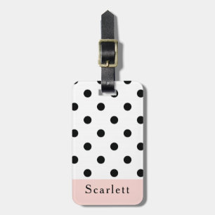 Modern Simple Blush Pink and Black Polka Dot Spot Luggage Tag