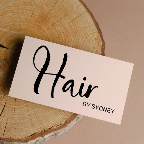 Modern Simple Blush Pink Black Hair Stylist Business Card