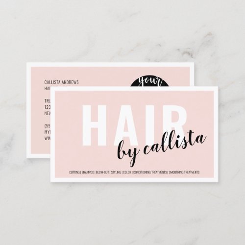 Modern Simple Blush Pink Border Logo Hairstylist Business Card