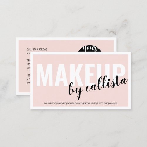 Modern Simple Blush Pink Border Logo Makeup Artist Business Card