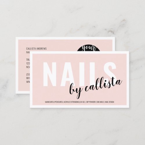 Modern Simple Blush Pink Border Logo Nail Tech Business Card