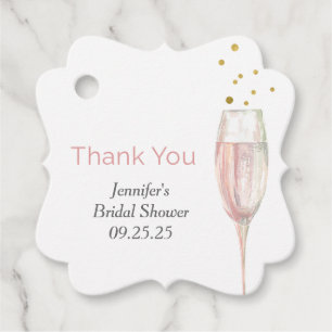 modern simple blush pink champagne bridal brunch favor tags