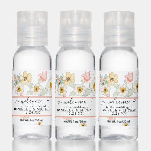Modern Simple Blush Pink Floral Yellow Watercolor Hand Sanitizer