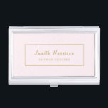 Modern Simple Blush Pink Gold Business Card Case<br><div class="desc">This elegant blush pink with a modern gold typography framed in gold is featured on this business card case. Designed by artist Susan Coffey.</div>