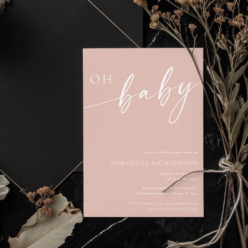 Modern simple blush pink Oh Baby girl baby shower Invitation