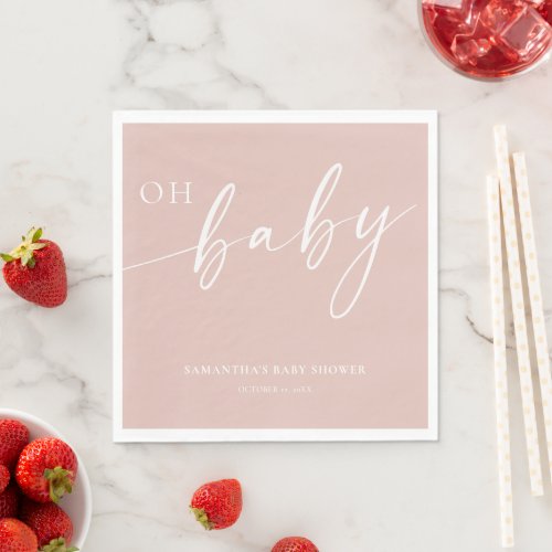 Modern simple blush pink Oh Baby girl baby shower Napkins