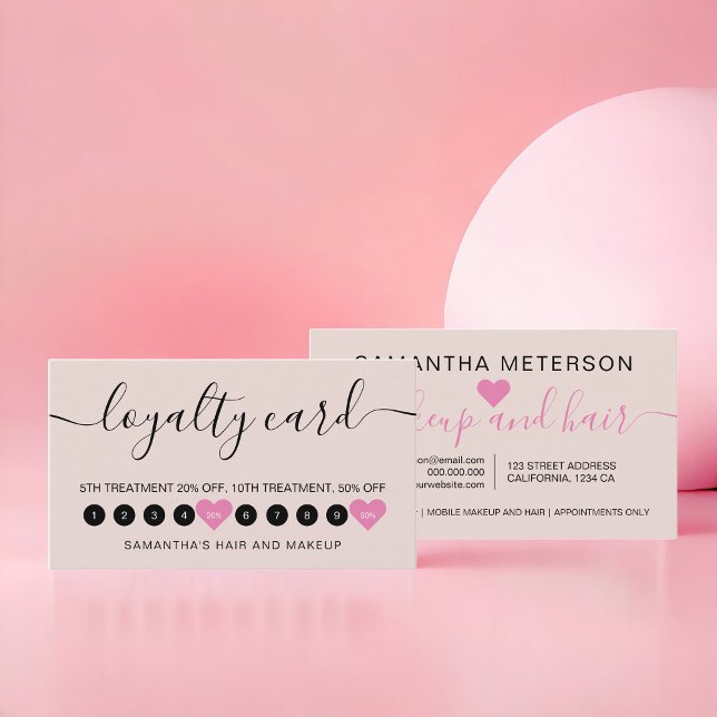 Modern simple blush pink script makeup 10  loyalty card (Modern simple blush pink script makeup 10 loyalty card)
