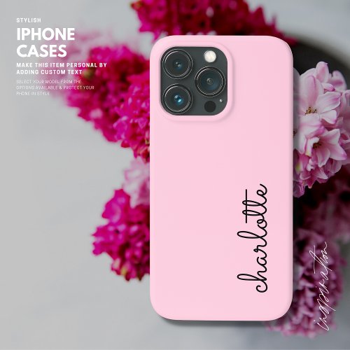 Modern Simple Blush Pink Script Style Monogrammed iPhone 13 Pro Case