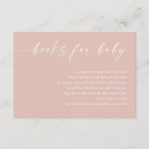 Modern simple blush pink white Books for Baby Enclosure Card